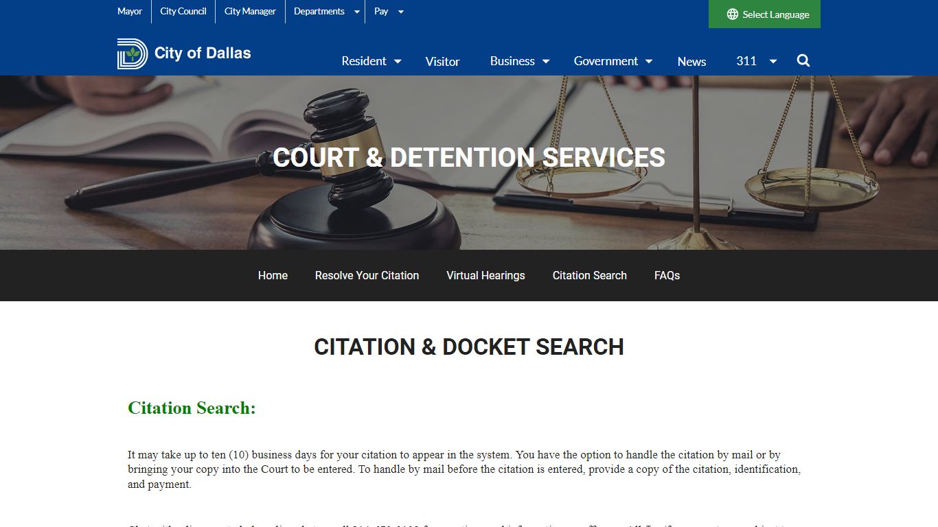 Court & Detention Services Citation and Docket Search - Dallas City Hall